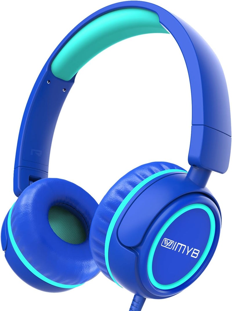 IMYB Kids Headphones, V1 Wired Stereo Foldable Tangle-Free 3.5mm Adjustable On-Ear Headphones for Kids for School/Toddlers/Childrens/Teens/Boys/Girls/Ipad/Tablet/Kindle/Phones/Travel/Plane (Blue) - Image 1